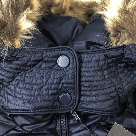 Marc New York Womens Chevron Quilted Down Jacket/Removable Faux Fur Hood L Navy - Picture 9 of 13